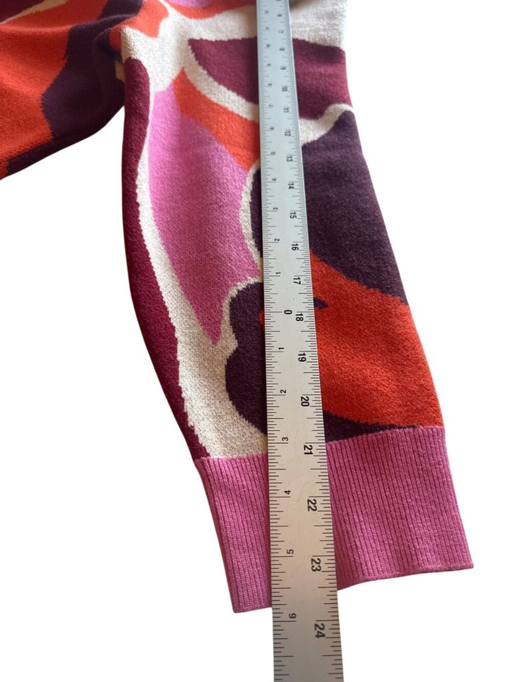 Crosby By Mollie Burch L Abstract Floral Puff Sleeve V Neck Knit Sweater Preppy - Picture 11 of 12